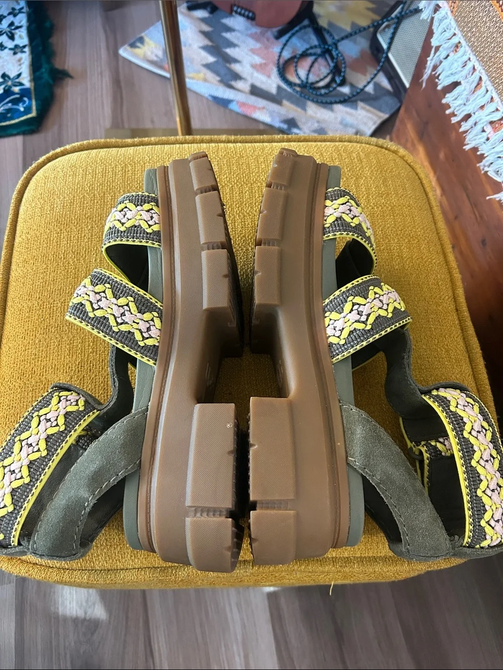 UGG Olive Green Braided Platform Sandals with Brown Sole